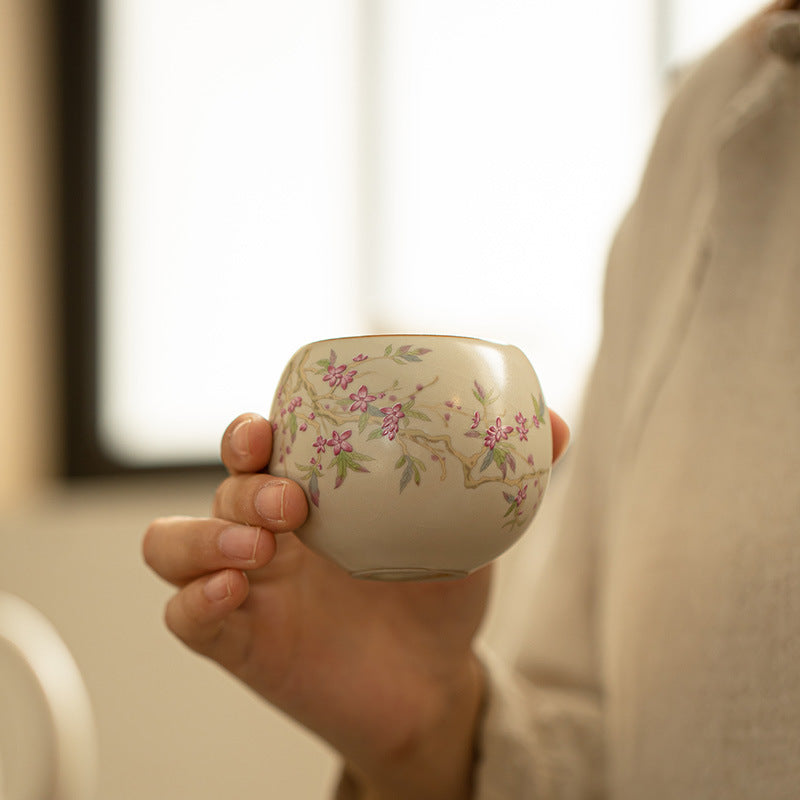 Authentic Ru Ware Peach Blossom Dragon Egg Master Tasting Cup - 90ml Gongfu Teacup
