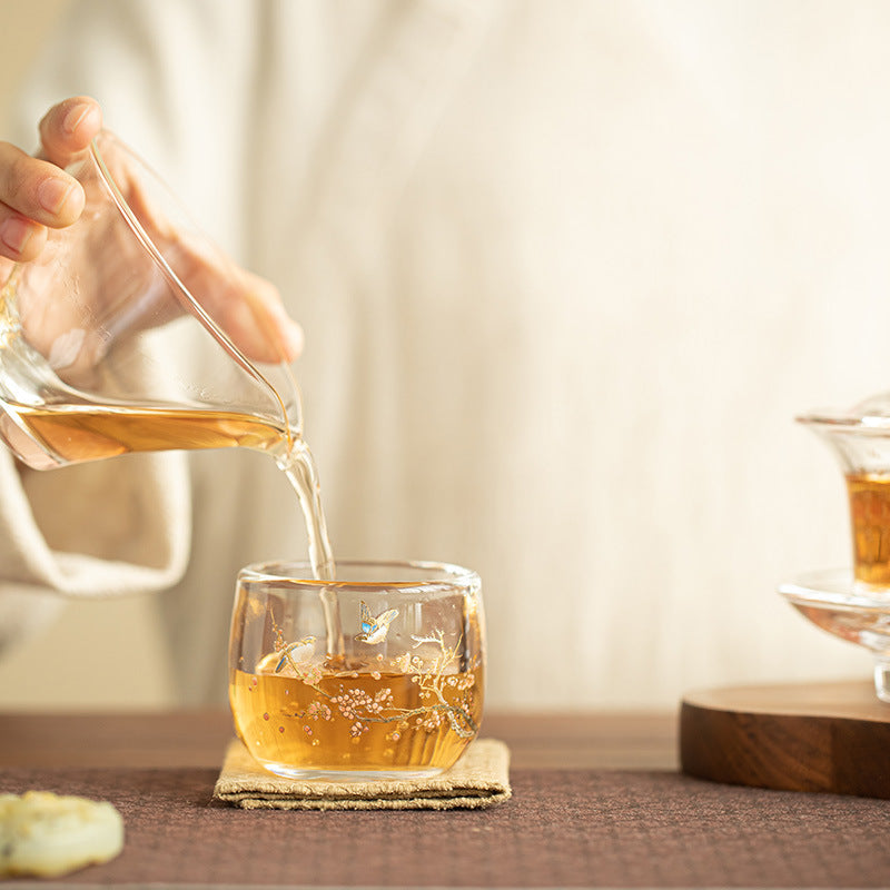 Double-Walled Heat-Resistant Borosilicate Glass Magpie Spring Master Teacup - 90ml Gongfu Teacup