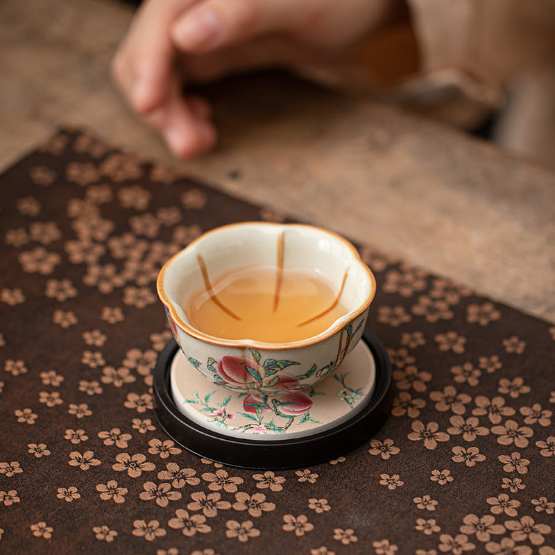 Antique Nine Peaches Quick-Dry Ceramic Teapot Bearing Coaster Tray - 16cm Teaware Accessories
