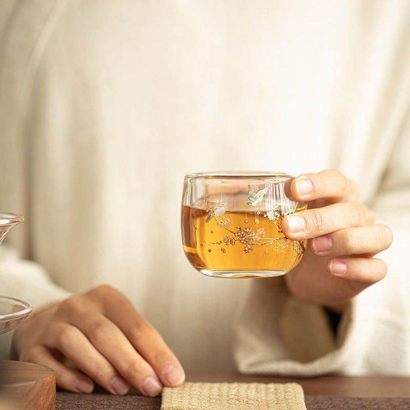 Double-Walled Heat-Resistant Borosilicate Glass Magpie Spring Master Teacup - 90ml Gongfu Teacup