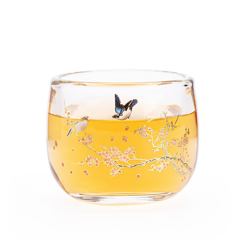 Double-Walled Heat-Resistant Borosilicate Glass Magpie Spring Master Teacup - 90ml Gongfu Teacup