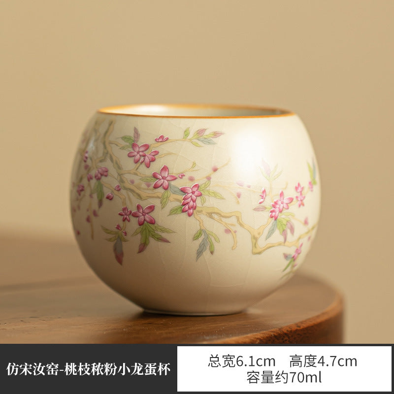 Authentic Ru Ware Peach Blossom Dragon Egg Master Tasting Cup - 90ml Gongfu Teacup