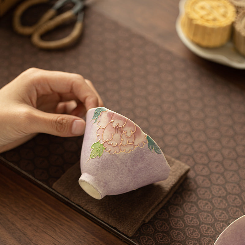 Authentic Jingdezhen Hand-Painted Peony Blossom Conical Master Tasting Cup - 65ml Gongfu Teacup