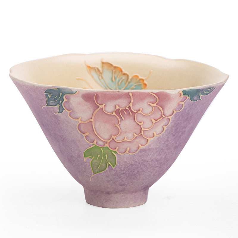 Authentic Jingdezhen Hand-Painted Peony Blossom Conical Master Tasting Cup - 65ml Gongfu Teacup