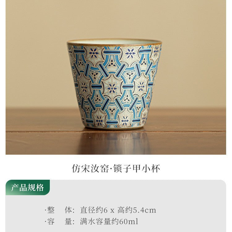 Authentic Jingdezhen Blue & White Ru Ware Celadon Crackle Master Tasting Cup - 75ml Gongfu Teacup