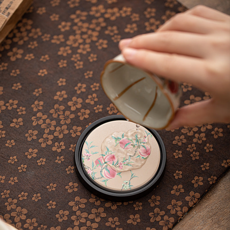 Antique Nine Peaches Quick-Dry Ceramic Teapot Bearing Coaster Tray - 16cm Teaware Accessories