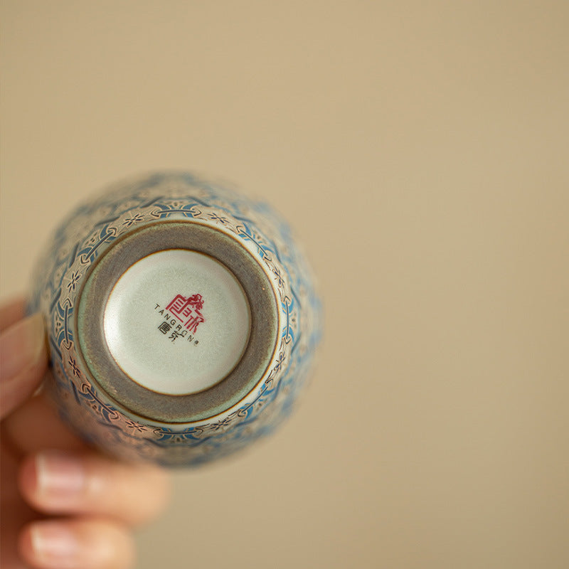 Authentic Jingdezhen Blue & White Ru Ware Celadon Crackle Master Tasting Cup - 75ml Gongfu Teacup