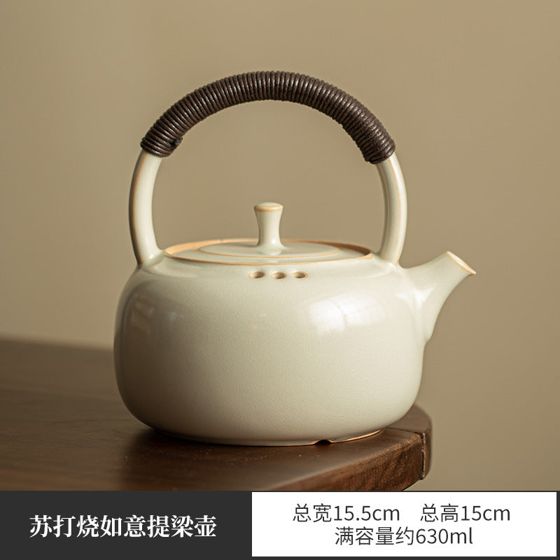 Vintage Electric Ceramic Stove & Overhead-Handle Teapot Set - 800ml Boiling Kettle & Infrared Heater Tea Set