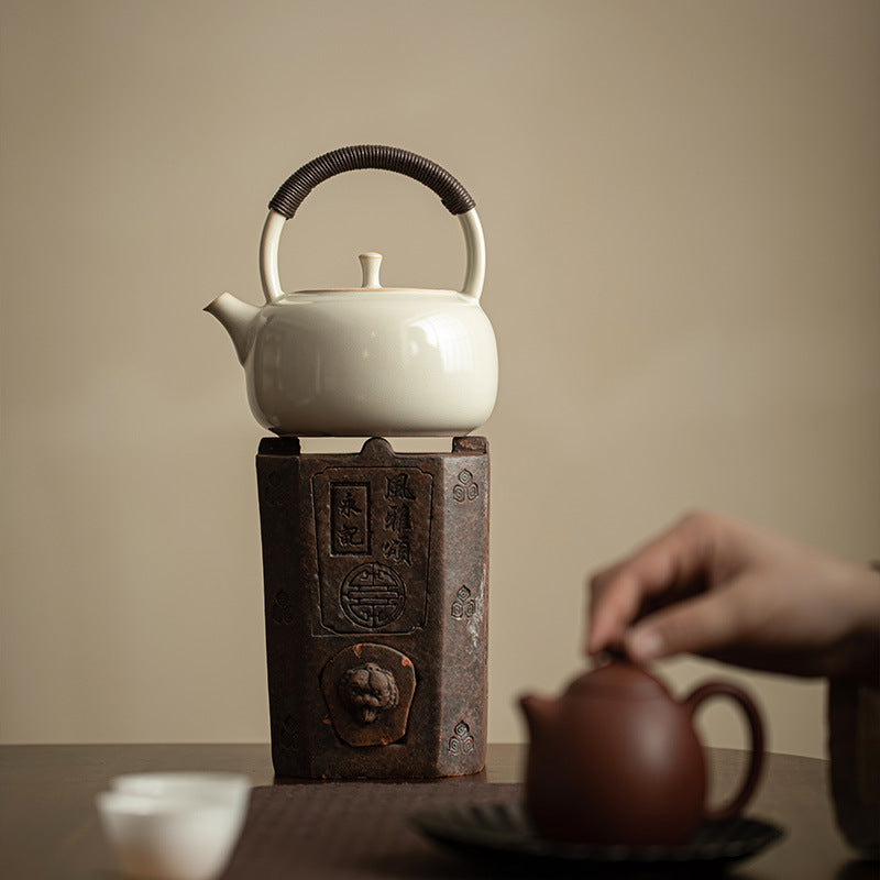 Vintage Electric Ceramic Stove & Overhead-Handle Teapot Set - 800ml Boiling Kettle & Infrared Heater Tea Set
