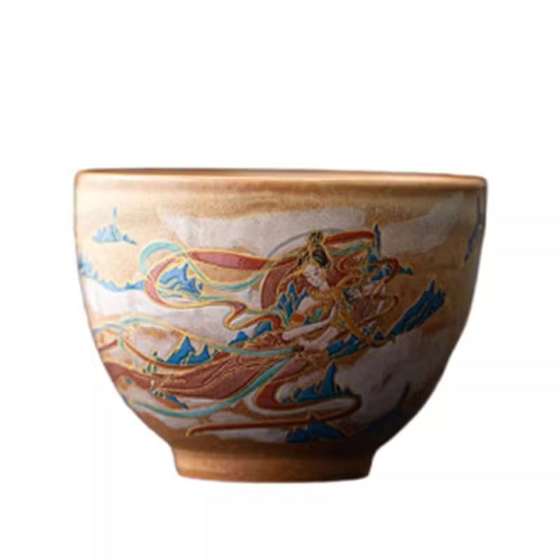Authentic Handcrafted Dunhuang Flying Apsaras Dancer Large Master Teacup - 95ml Gongfu Cup