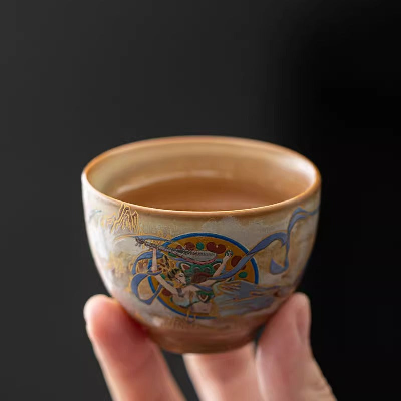 Authentic Handcrafted Dunhuang Flying Apsaras Dancer Large Master Teacup - 95ml Gongfu Cup