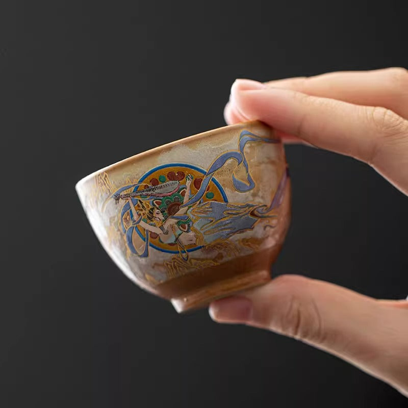 Authentic Handcrafted Dunhuang Flying Apsaras Dancer Large Master Teacup - 95ml Gongfu Cup