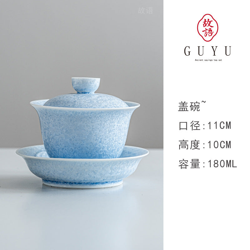 Authentic Blue Ice-Flower Crystalline Flambé Large San Cai Gaiwan - 190ml Tea Bowl