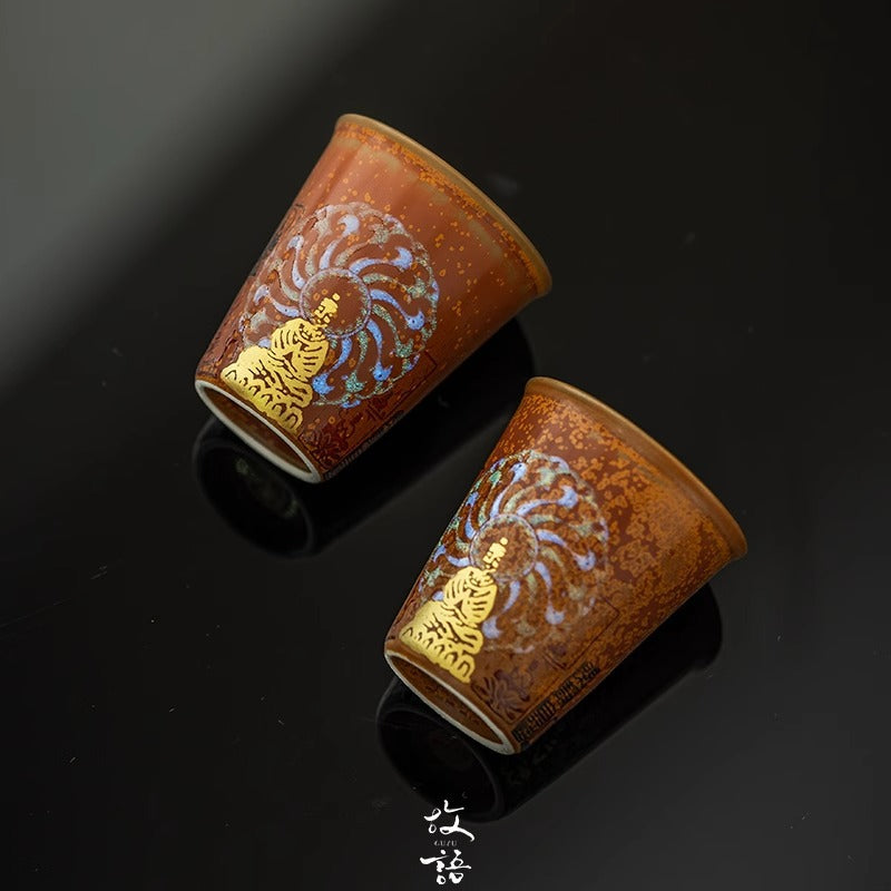Handcrafted Formless Rainbow Iridescent Wood-Fired Master Teacup - 80ml Gongfu Cup