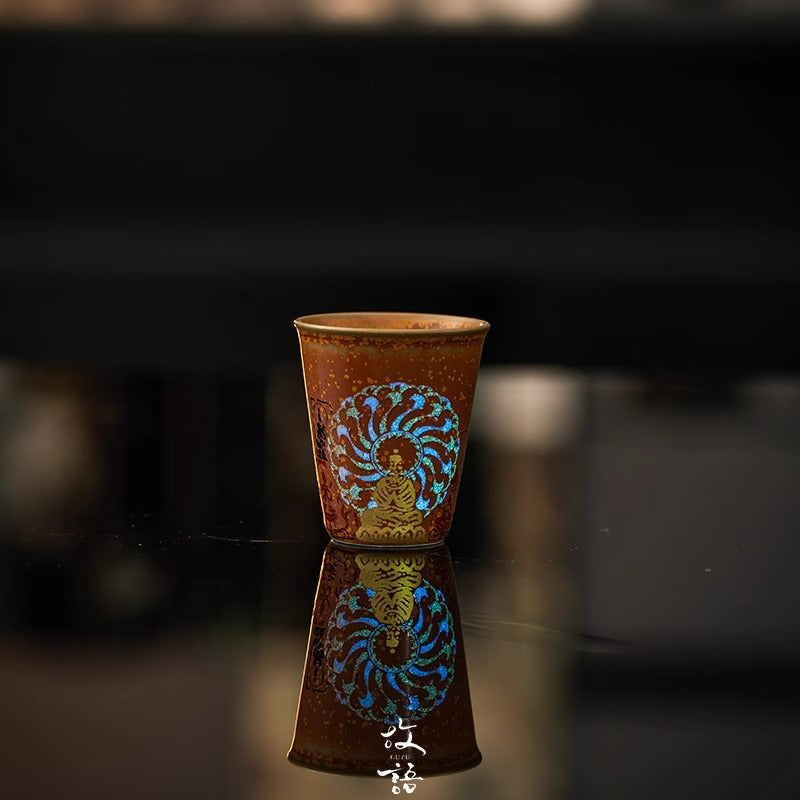 Handcrafted Formless Rainbow Iridescent Wood-Fired Master Teacup - 80ml Gongfu Cup