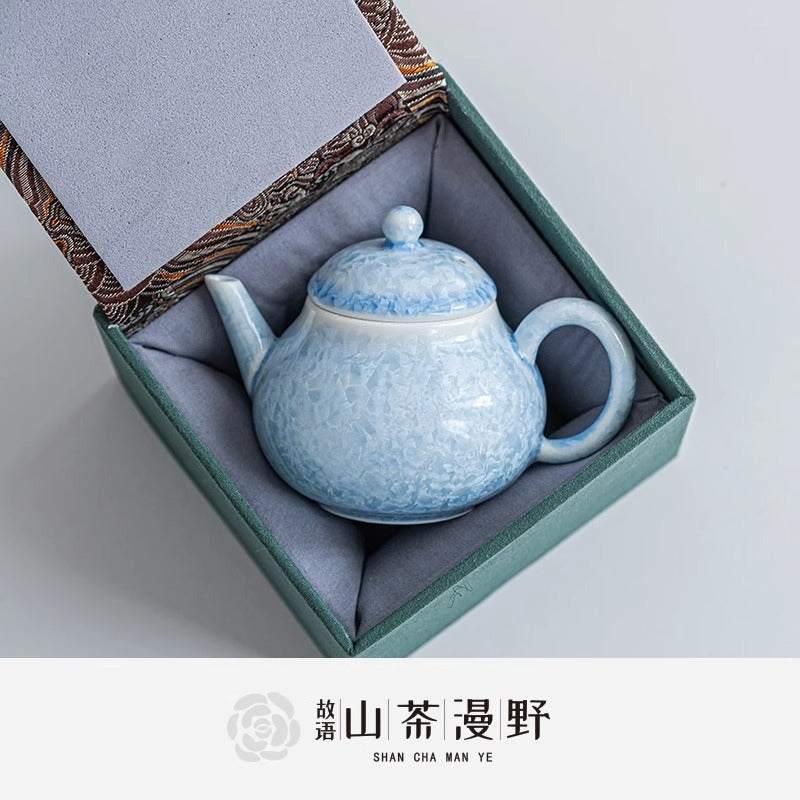 Authentic Kiln-Change Crystalline Ice-Crystal Blue Ceramic Teapot - 175ml Gongfu Steeping Pot
