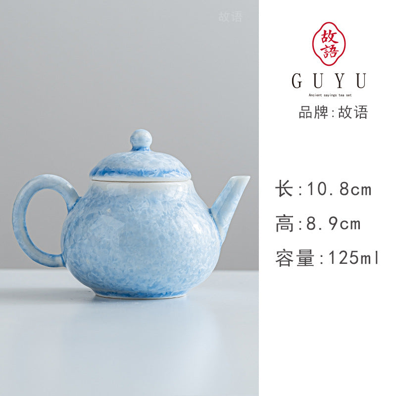 Authentic Kiln-Change Crystalline Ice-Crystal Blue Ceramic Teapot - 175ml Gongfu Steeping Pot