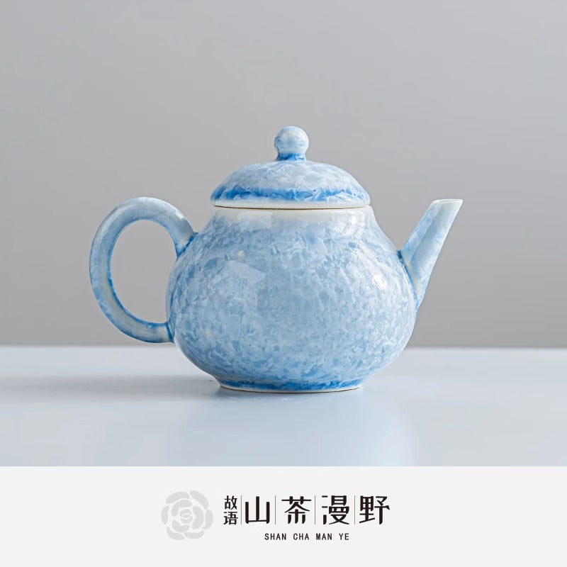 Authentic Kiln-Change Crystalline Ice-Crystal Blue Ceramic Teapot - 175ml Gongfu Steeping Pot