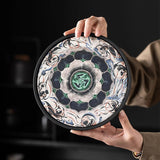 Authentic Dunhuang Caisson Three Hares Lotus Ceramic Absorbent Pot Bearer Tray - 20cm Teaware