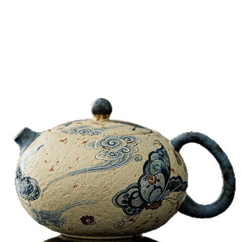 Authentic Blue & White Huoshihong Kiln-Change Hand-Grip Ceramic Teapot - 170ml Easy Pot