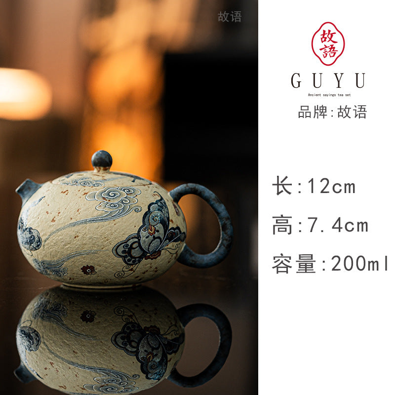 Authentic Blue & White Huoshihong Kiln-Change Hand-Grip Ceramic Teapot - 170ml Easy Pot