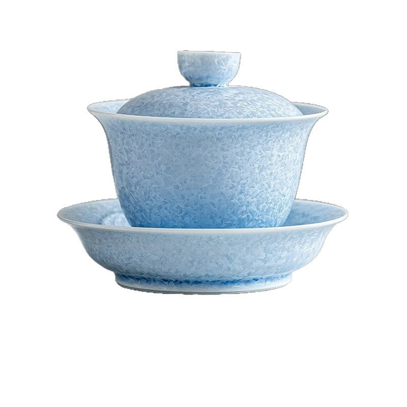 Authentic Blue Ice-Flower Crystalline Flambé Large San Cai Gaiwan - 190ml Tea Bowl