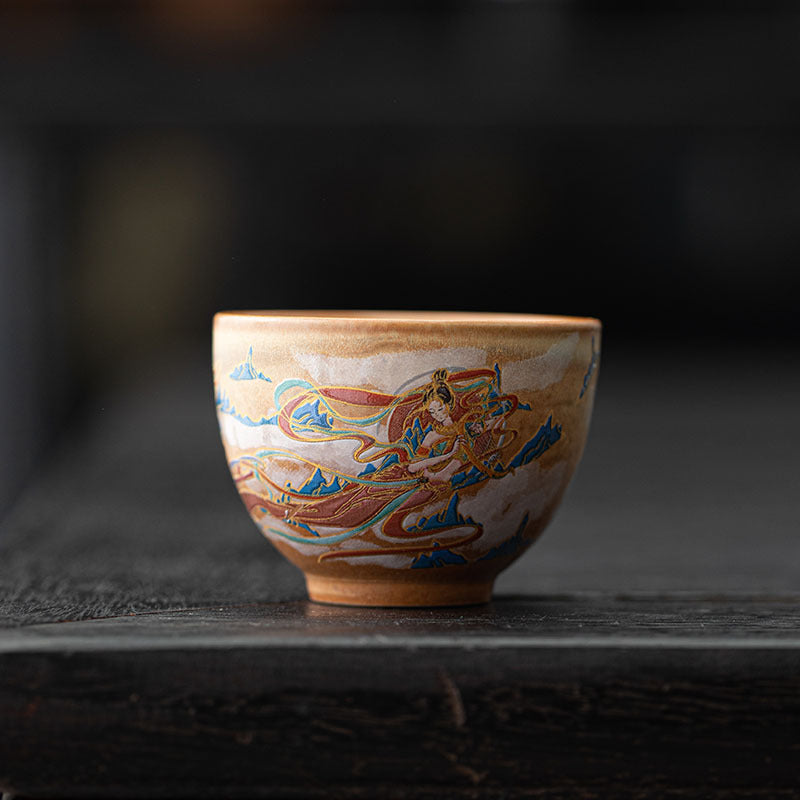 Authentic Handcrafted Dunhuang Flying Apsaras Dancer Large Master Teacup - 95ml Gongfu Cup