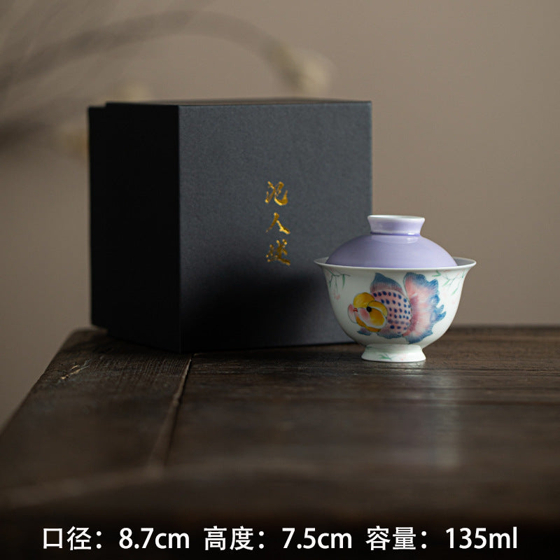 Authentic Mushroom Purple Chubby Goldfish Yuanbao San Cai Gaiwan - 165ml Anti-Scald Tea Bowl