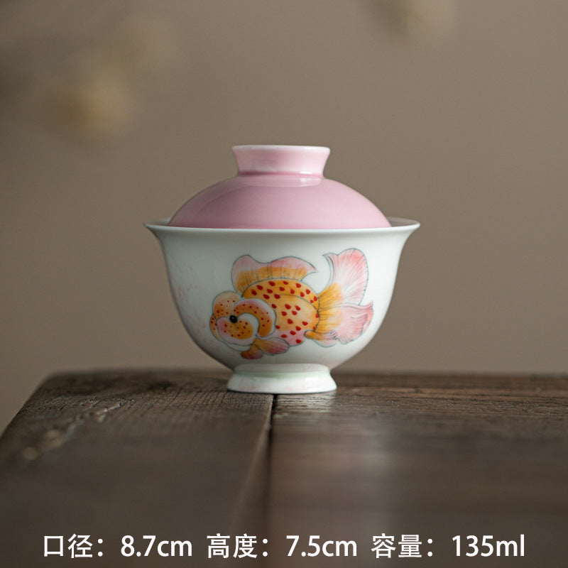 Authentic Mushroom Purple Chubby Goldfish Yuanbao San Cai Gaiwan - 165ml Anti-Scald Tea Bowl
