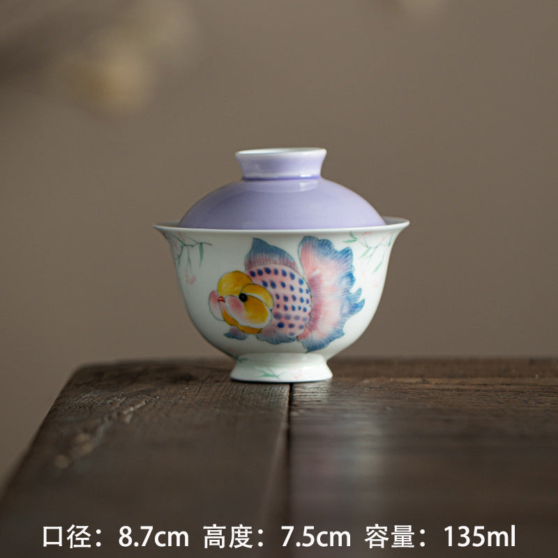 Authentic Mushroom Purple Chubby Goldfish Yuanbao San Cai Gaiwan - 165ml Anti-Scald Tea Bowl