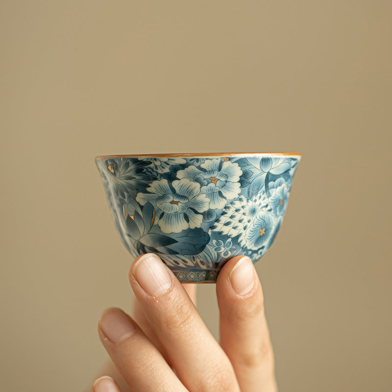 Authentic Jingdezhen Hand-Painted Underglaze Blue & White Myriad Flowers Master Teacup - 80ml Gongfu Teacup