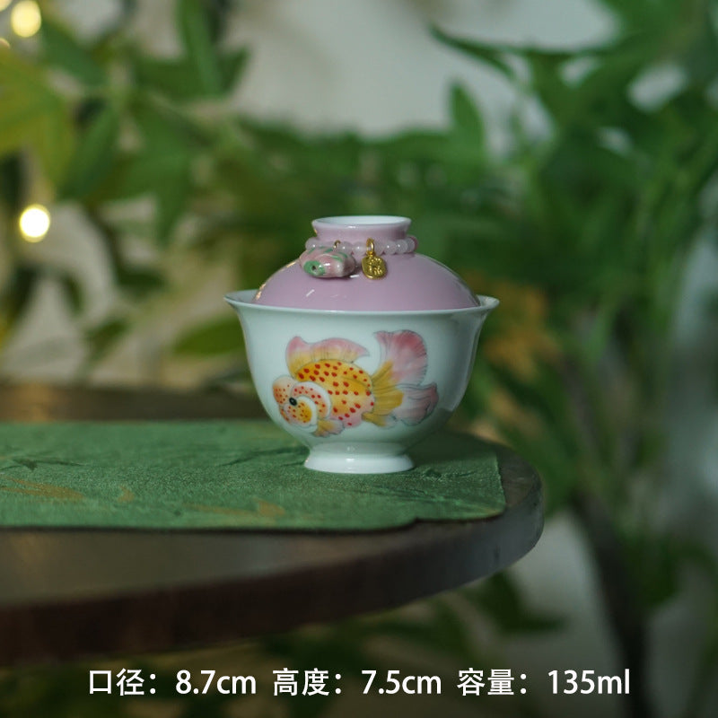 Authentic Mushroom Purple Chubby Goldfish Yuanbao San Cai Gaiwan - 165ml Anti-Scald Tea Bowl