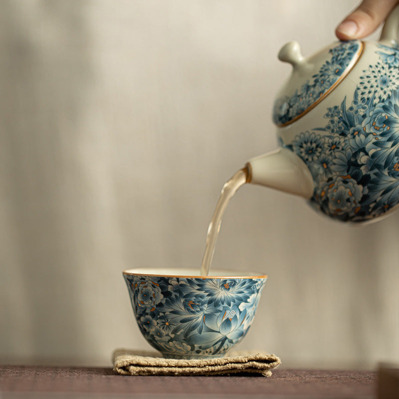Authentic Jingdezhen Hand-Painted Underglaze Blue & White Myriad Flowers Master Teacup - 80ml Gongfu Teacup