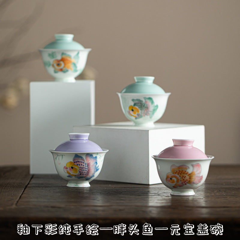 Authentic Mushroom Purple Chubby Goldfish Yuanbao San Cai Gaiwan - 165ml Anti-Scald Tea Bowl