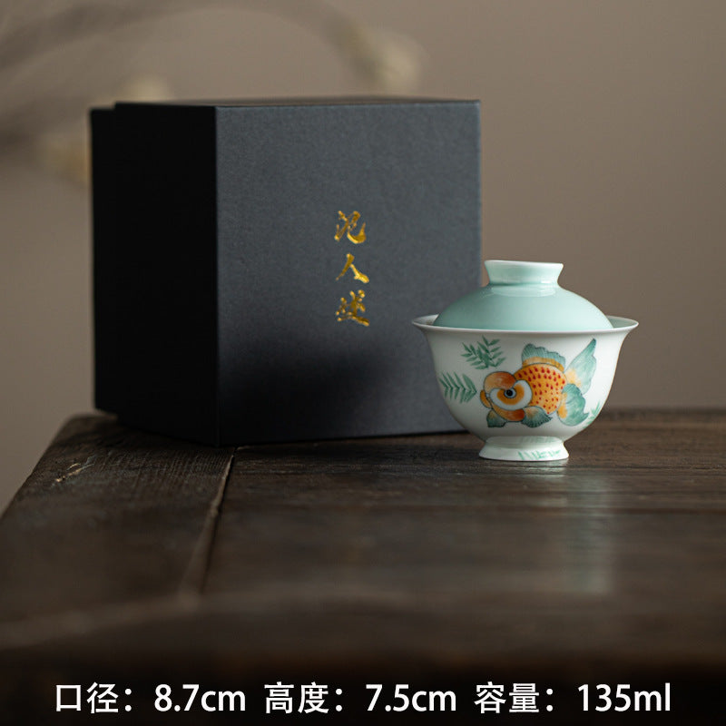 Authentic Mushroom Purple Chubby Goldfish Yuanbao San Cai Gaiwan - 165ml Anti-Scald Tea Bowl