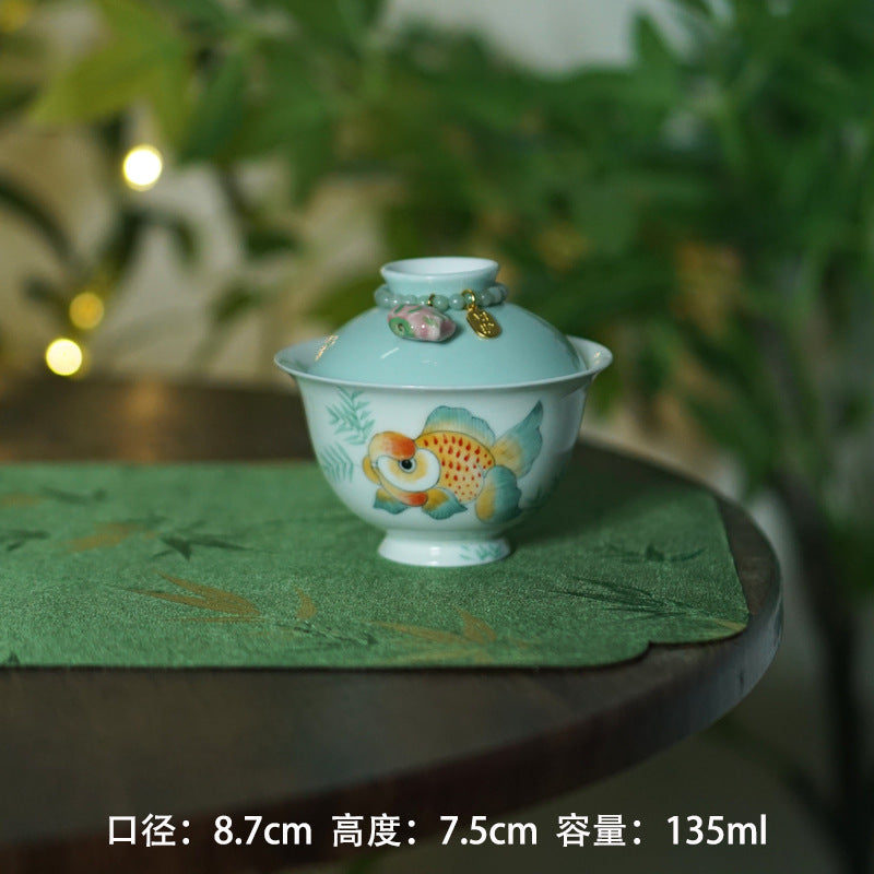 Authentic Mushroom Purple Chubby Goldfish Yuanbao San Cai Gaiwan - 165ml Anti-Scald Tea Bowl
