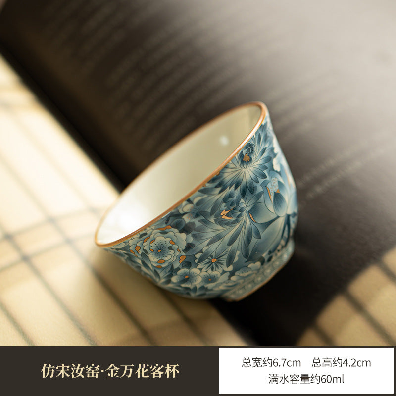 Authentic Jingdezhen Hand-Painted Underglaze Blue & White Myriad Flowers Master Teacup - 80ml Gongfu Teacup