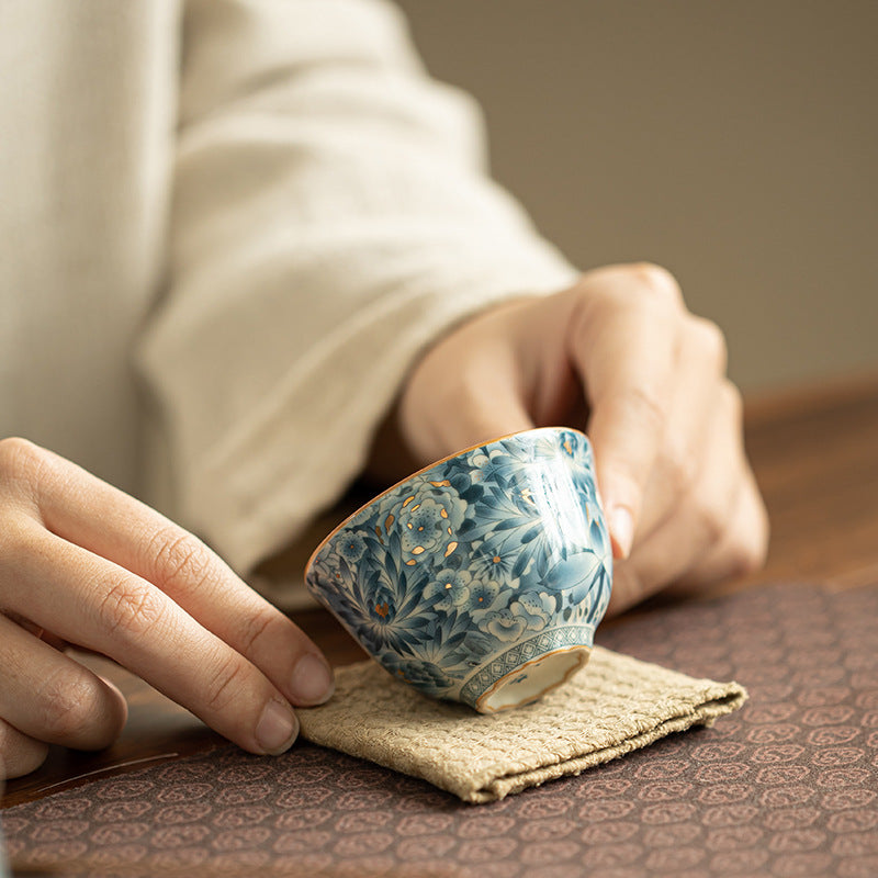 Authentic Jingdezhen Hand-Painted Underglaze Blue & White Myriad Flowers Master Teacup - 80ml Gongfu Teacup