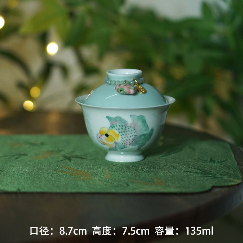 Authentic Mushroom Purple Chubby Goldfish Yuanbao San Cai Gaiwan - 165ml Anti-Scald Tea Bowl