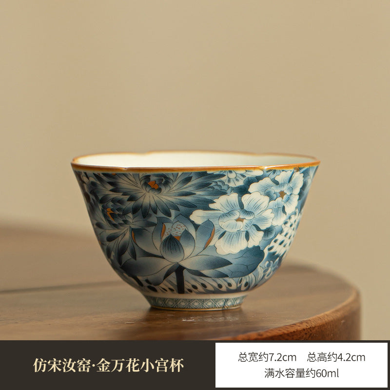 Authentic Jingdezhen Hand-Painted Underglaze Blue & White Myriad Flowers Master Teacup - 80ml Gongfu Teacup