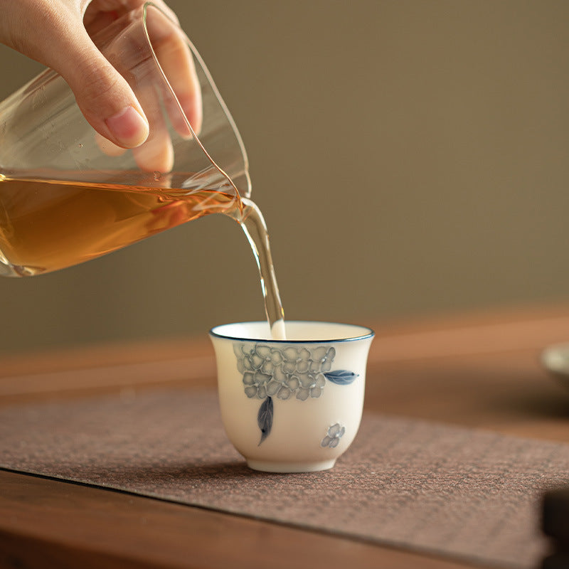 Authentic Jingdezhen Hand-Painted Hydrangea Blossom Porcelain Master Teacup - 85ml Gongfu Teacup