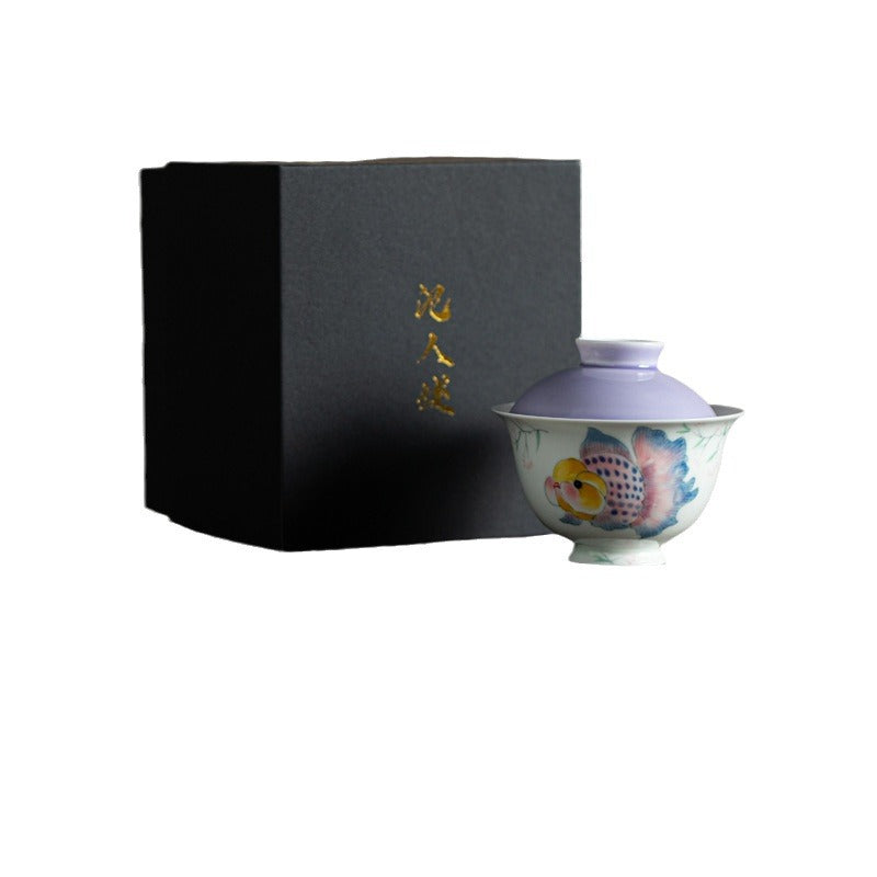 Authentic Mushroom Purple Chubby Goldfish Yuanbao San Cai Gaiwan - 165ml Anti-Scald Tea Bowl