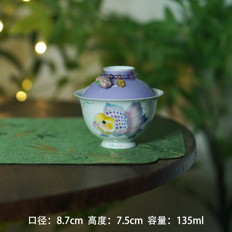 Authentic Mushroom Purple Chubby Goldfish Yuanbao San Cai Gaiwan - 165ml Anti-Scald Tea Bowl