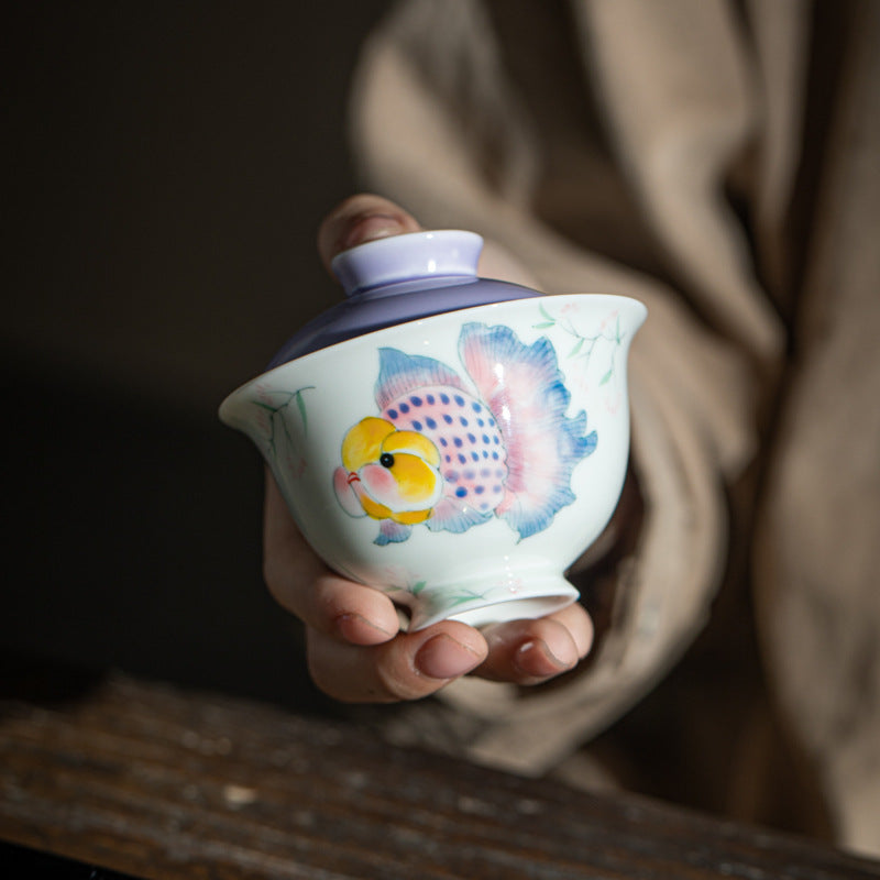 Authentic Mushroom Purple Chubby Goldfish Yuanbao San Cai Gaiwan - 165ml Anti-Scald Tea Bowl