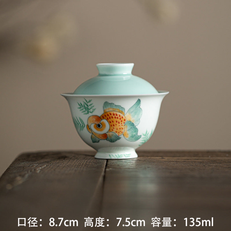 Authentic Mushroom Purple Chubby Goldfish Yuanbao San Cai Gaiwan - 165ml Anti-Scald Tea Bowl