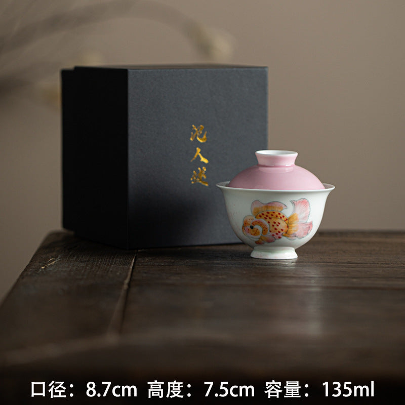 Authentic Mushroom Purple Chubby Goldfish Yuanbao San Cai Gaiwan - 165ml Anti-Scald Tea Bowl