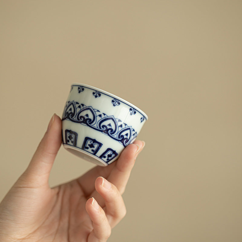 Authentic Jingdezhen Antique Blue & White Baoxiang Floral Medallion Master Teacup - 85ml Gongfu Teacup