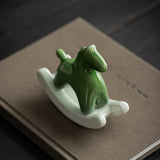 Authentic Emerald Green Crackle Rocking Horse Ceramic Tea Pet - Desk & Car Ornament