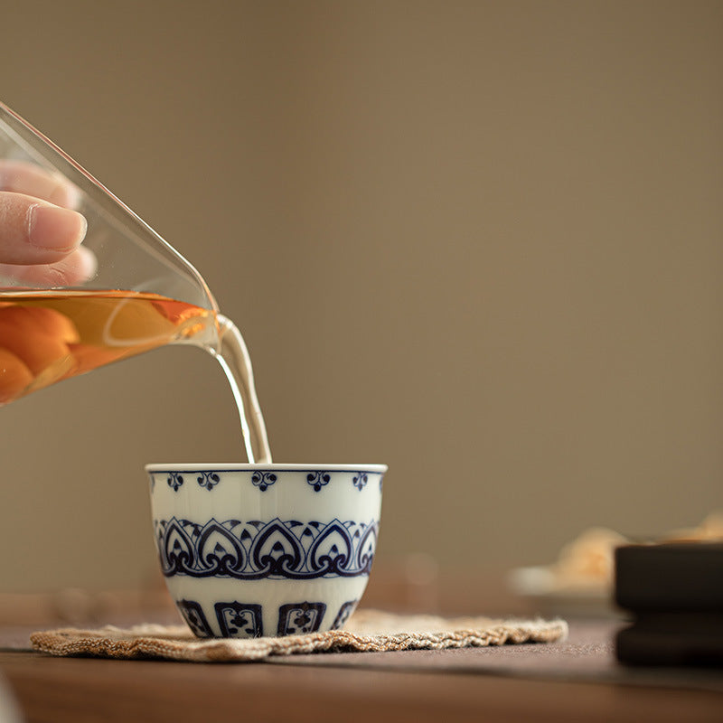Authentic Jingdezhen Antique Blue & White Baoxiang Floral Medallion Master Teacup - 85ml Gongfu Teacup