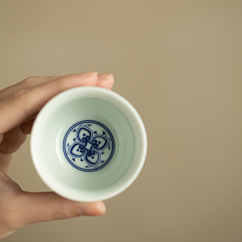 Authentic Jingdezhen Antique Blue & White Baoxiang Floral Medallion Master Teacup - 85ml Gongfu Teacup
